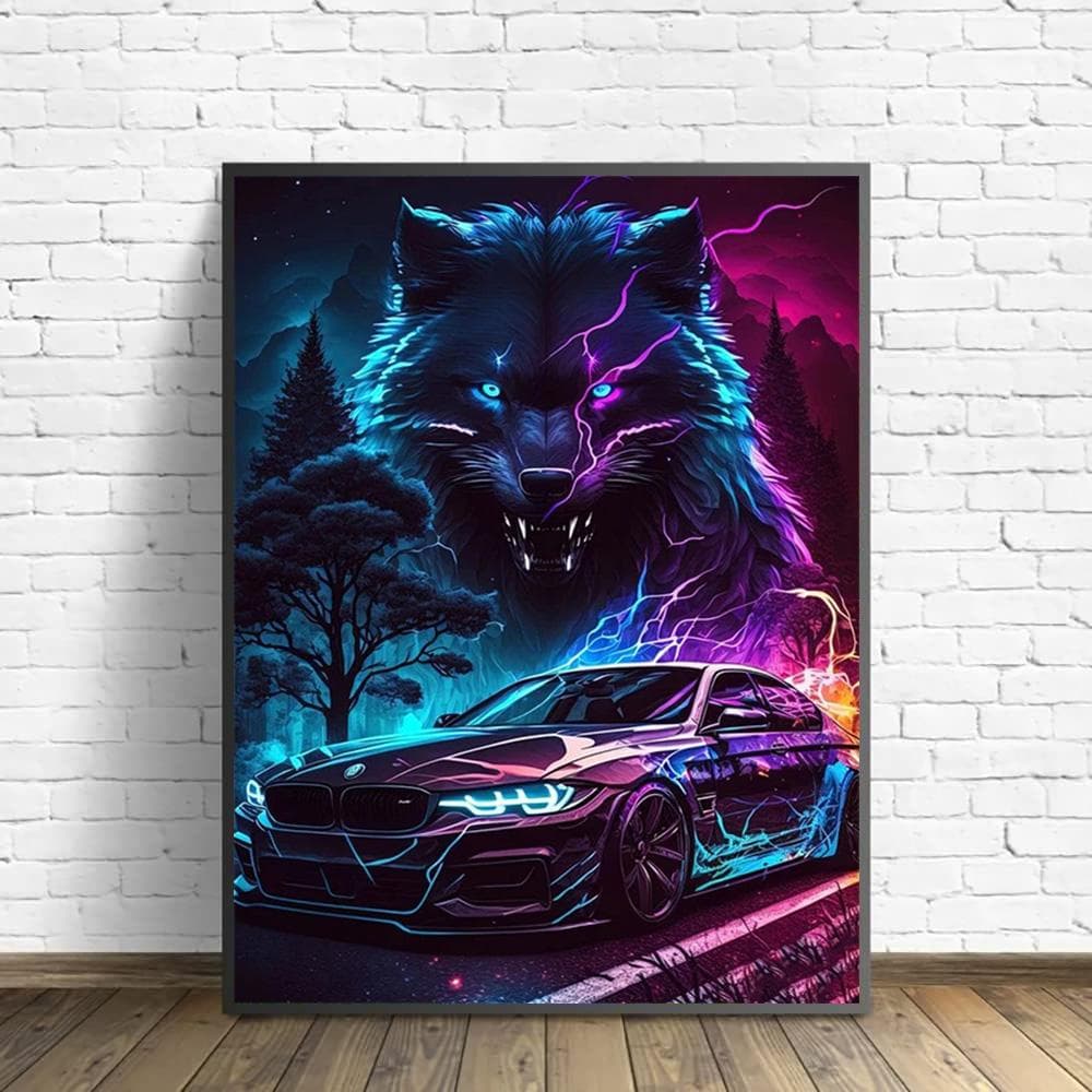 DIY Diamond Painting Wolf and Sports Car Cross Stitch Kit Mosaic Art Diamond Painting Full Circle/Square Diamond Home Decoration Square 20x30cm