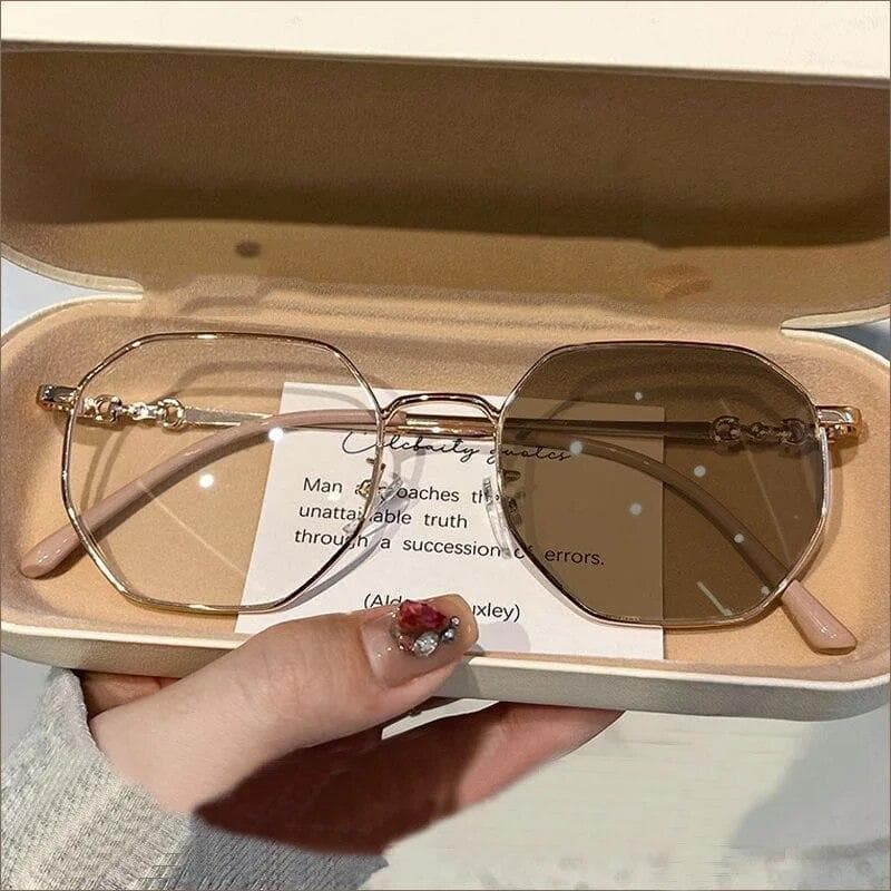 Women's Intelligent Photochromic Minus Diopter Glasses Outdoor Color Changing Sunglasses Trendy Myopia Prescription Eyeglasses 0(anti-blue)