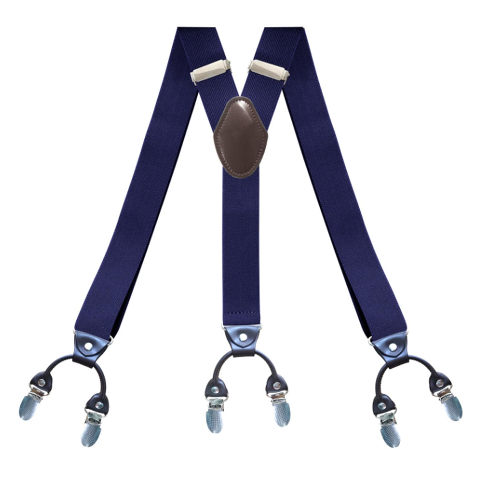 Mens Clip Suspender Elastic Adjustable Prevent Slip 6 Clip Y Shape Mens Suspender Brace for Suits navy blue