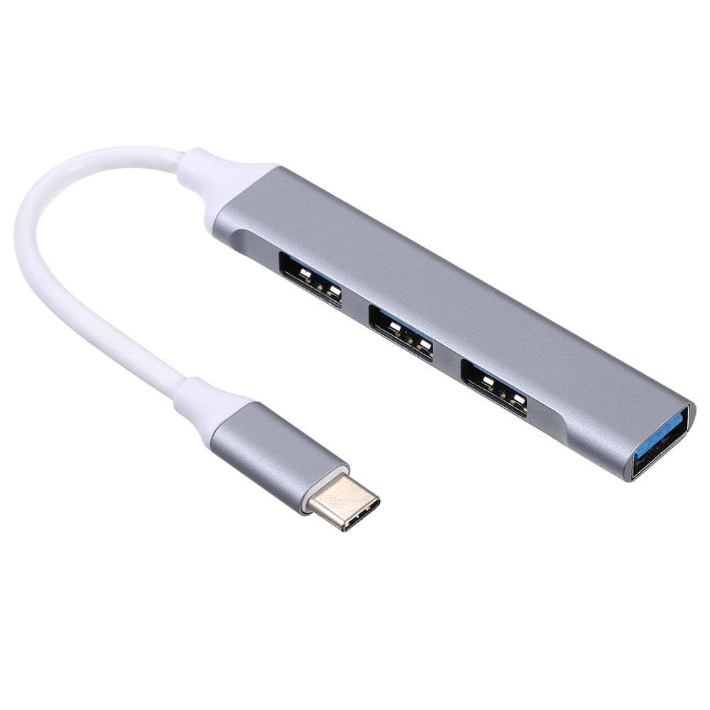 Type-C Hub Type-C Male to USB Female Adapter 4-in-1 Aluminum Alloy Hub with USB2.0/USB3.0 Ports Type-C interface silver