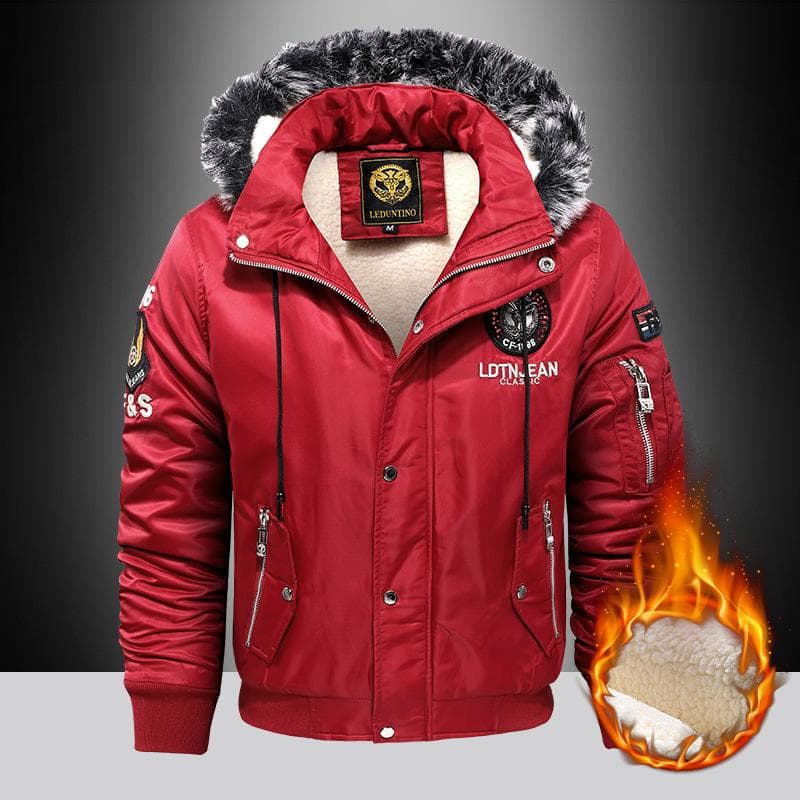 Outdoor Casual Down & Parkas Coat Oversize Plus Velvet Thick Keep Warm Winter Men's Black Red Padded Oversized Jacket XXL red