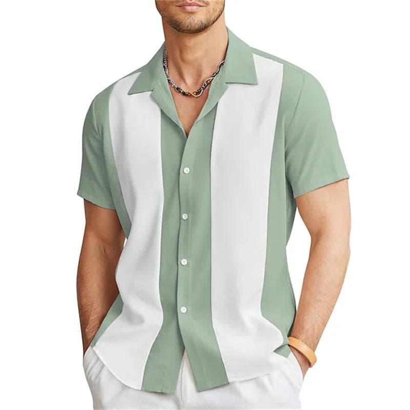 New Men's Shirts Bowling Shirts Button-Down Shirts Summer Casual Red Short Sleeve Color Block Lapel Street Wear Fashion XL