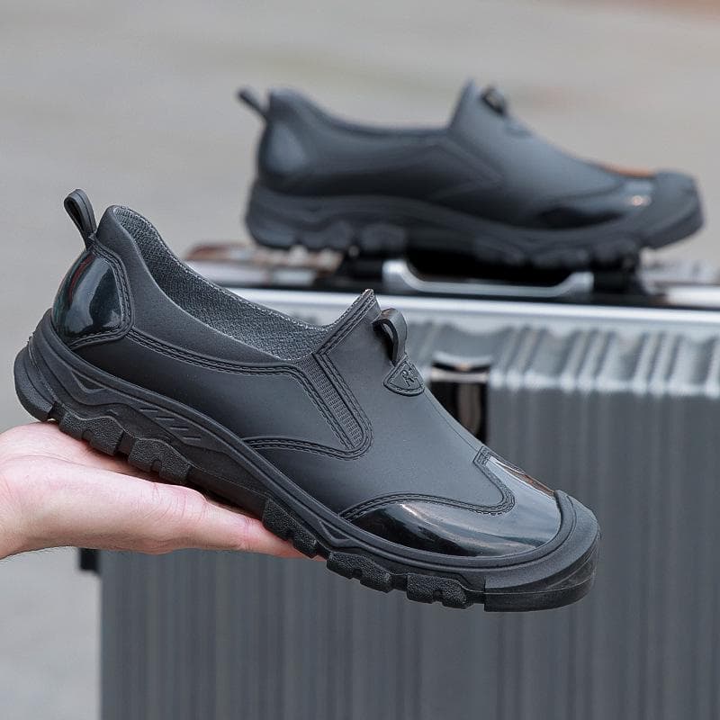 Men's Urban Black Waterproof Short Rain Boots - Non-Slip Khaki Rubber Wading Shoes 42