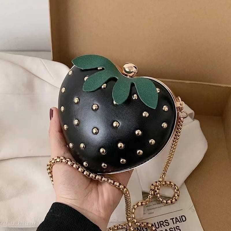 Cute Fruit Strawberry Heart Shape Pu Rivet Mini Fashion Ladies Chain Purse Clutch Bag Shoulder Bag Tote Female Flap Handbag Q5 One Size black