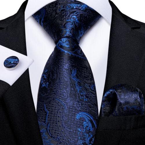 DiBanGu Mens Silk Necktie Set Striped Paisley Solid Tie Pocket Square Cufflinks N-7457