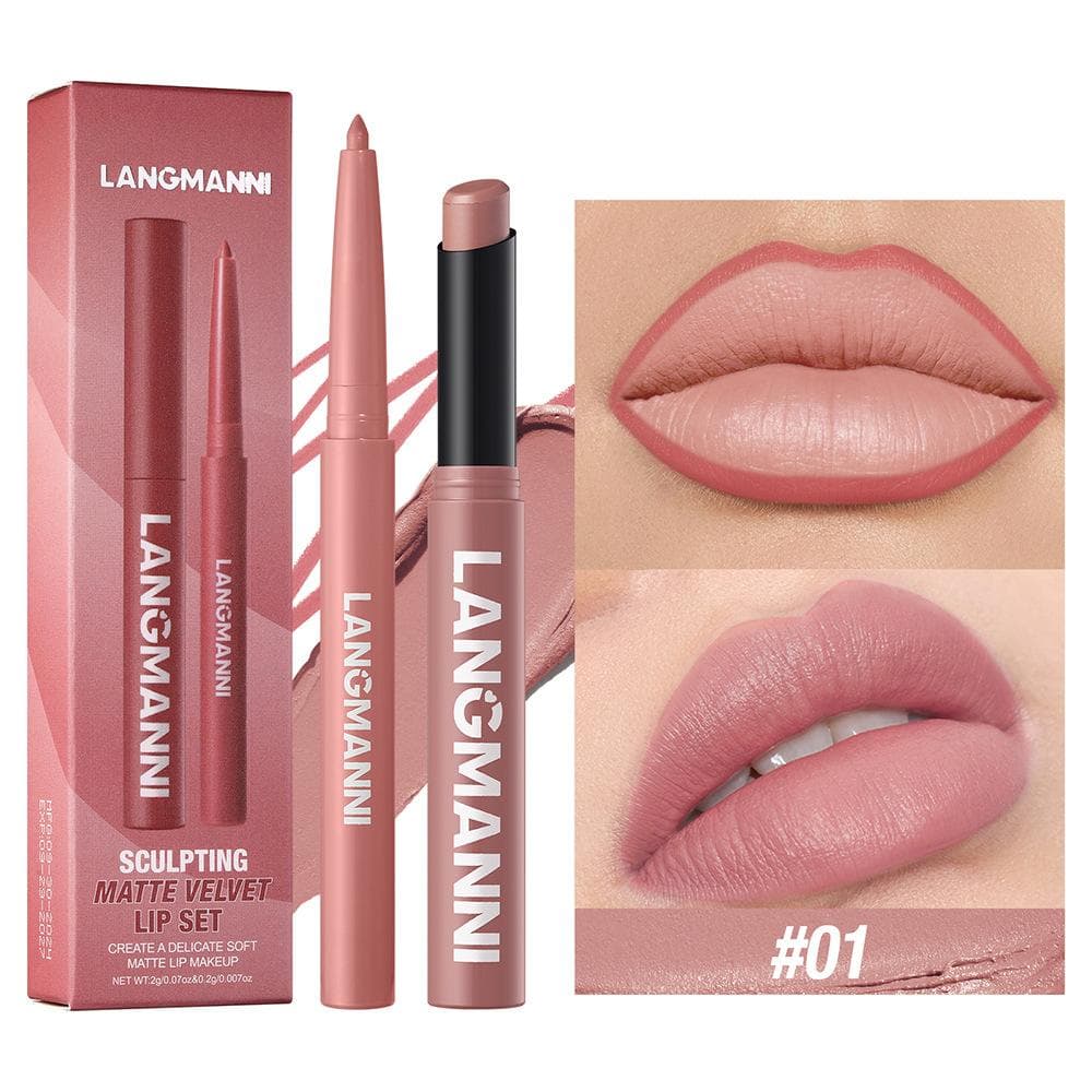 Waterproof Matte Lipliner Pencil and Lipstick Set Red Contour Tint Lipstick Long Lasting Non-stick Cup Moisturising Lips Makeup 12 Colors