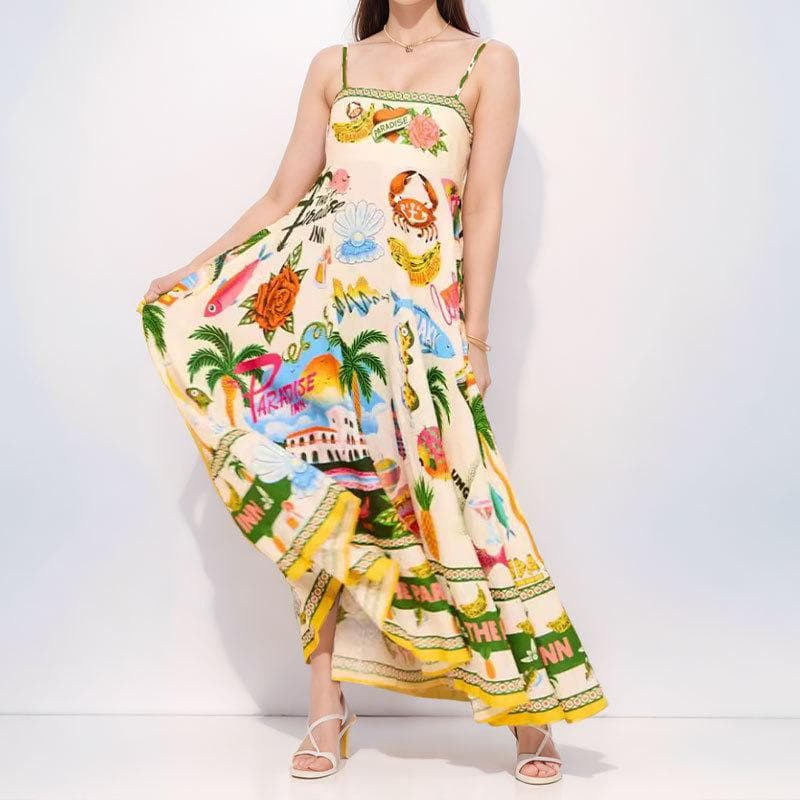 Summer Women's Temperament, Elegant and Fashionable Sexy Suspender Printed Sleeveless Dress 3XL