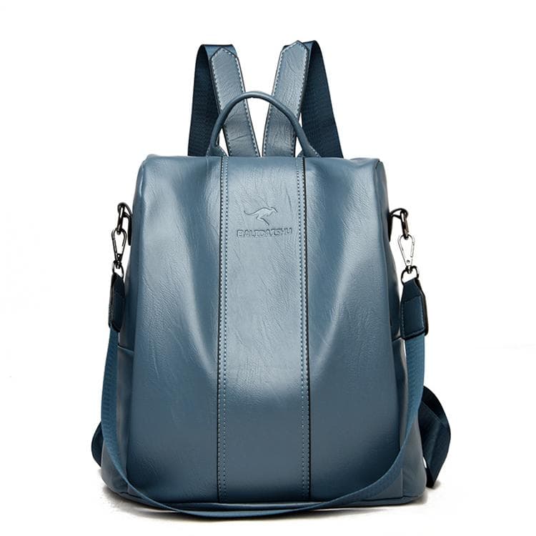 Anti-theft leather backpack women vintage shoulder bag ladies high capacity travel backpack school bags girls light blue