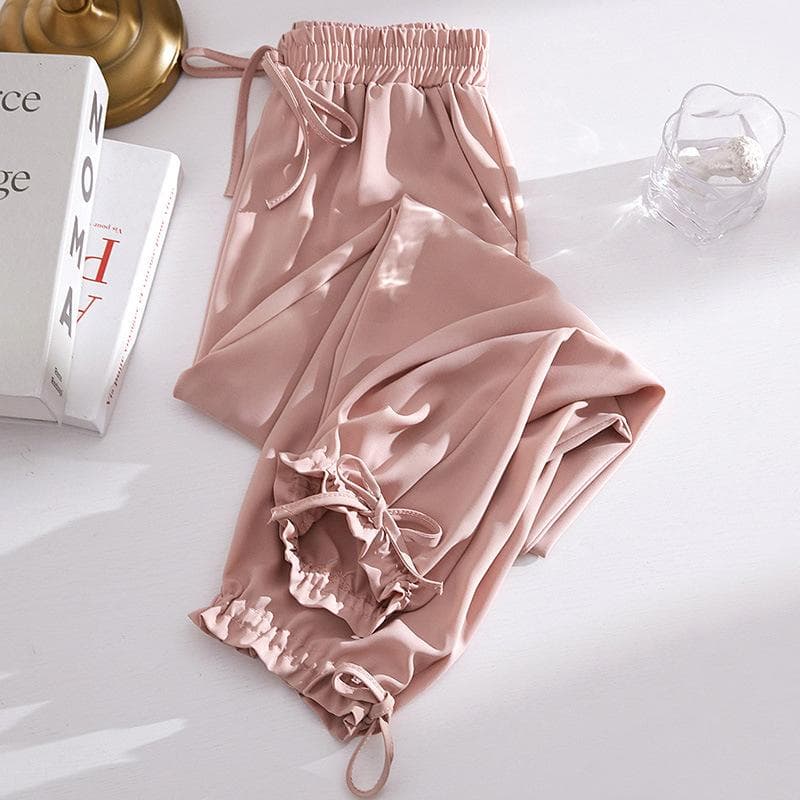 Ice Silk Sweatpants for Women In Summer Thin Draping Loose High Waist Slimming Fashionable Wide-leg Harun Straight Casual Pants M
