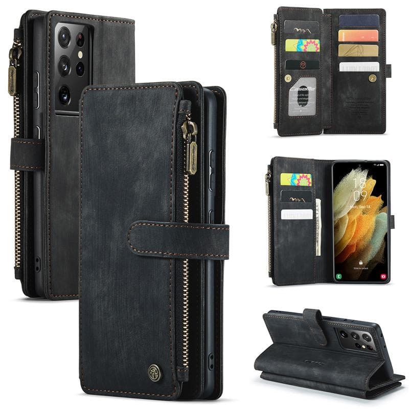 CaseMe Zipper Wallet Flip Leather Phone Case For Samsung Galaxy A17 A56 A36 A16 A55 A35 A25 A15 A54 A34 A14 A53 A33 A13 A52 A51 Purse Card Cover Coque Samsung A50S black