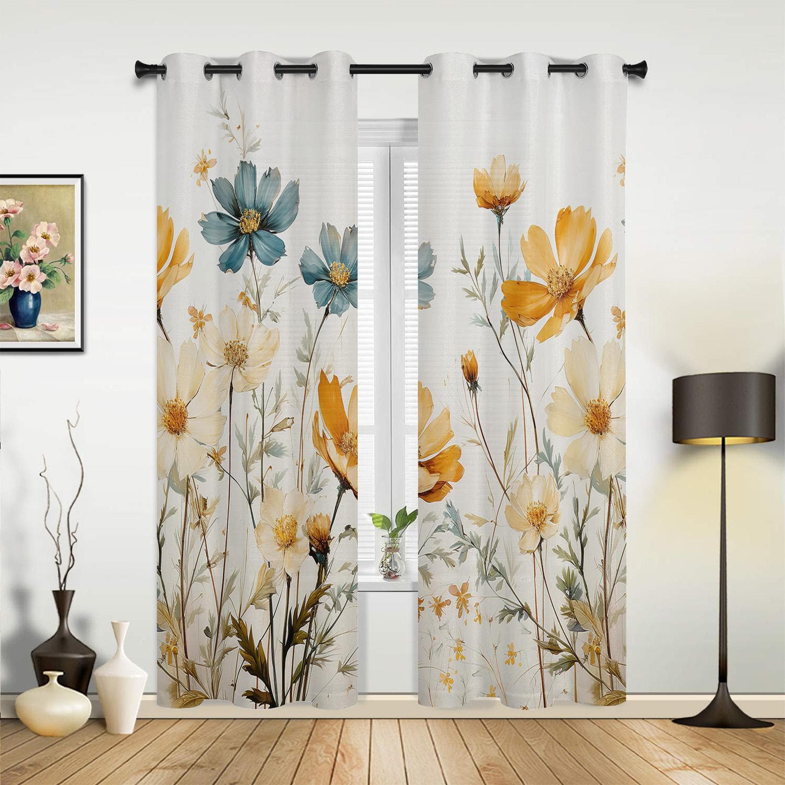 Flower Plant Window Curtains for Living Room Home Bedroom Kitchen Decora Christmas Curtain 135W x 60H(cm) x1