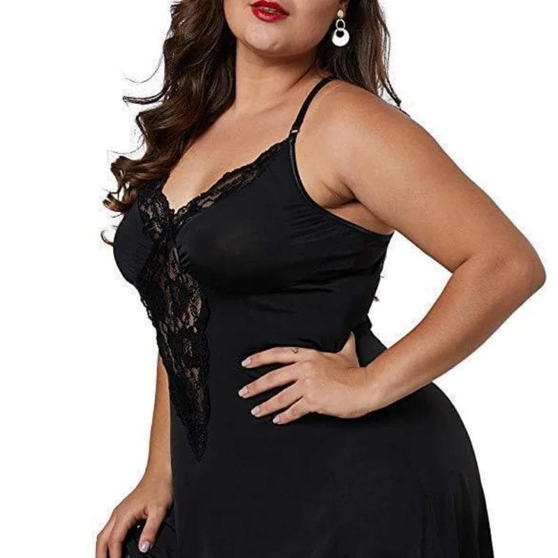 Plus Size Loose Deep V Lace Lace Erotic Sling Sexy Home Nightgown Nightgown Female Nightwear Loungewear Women Sleepwear Homewear 3XL black