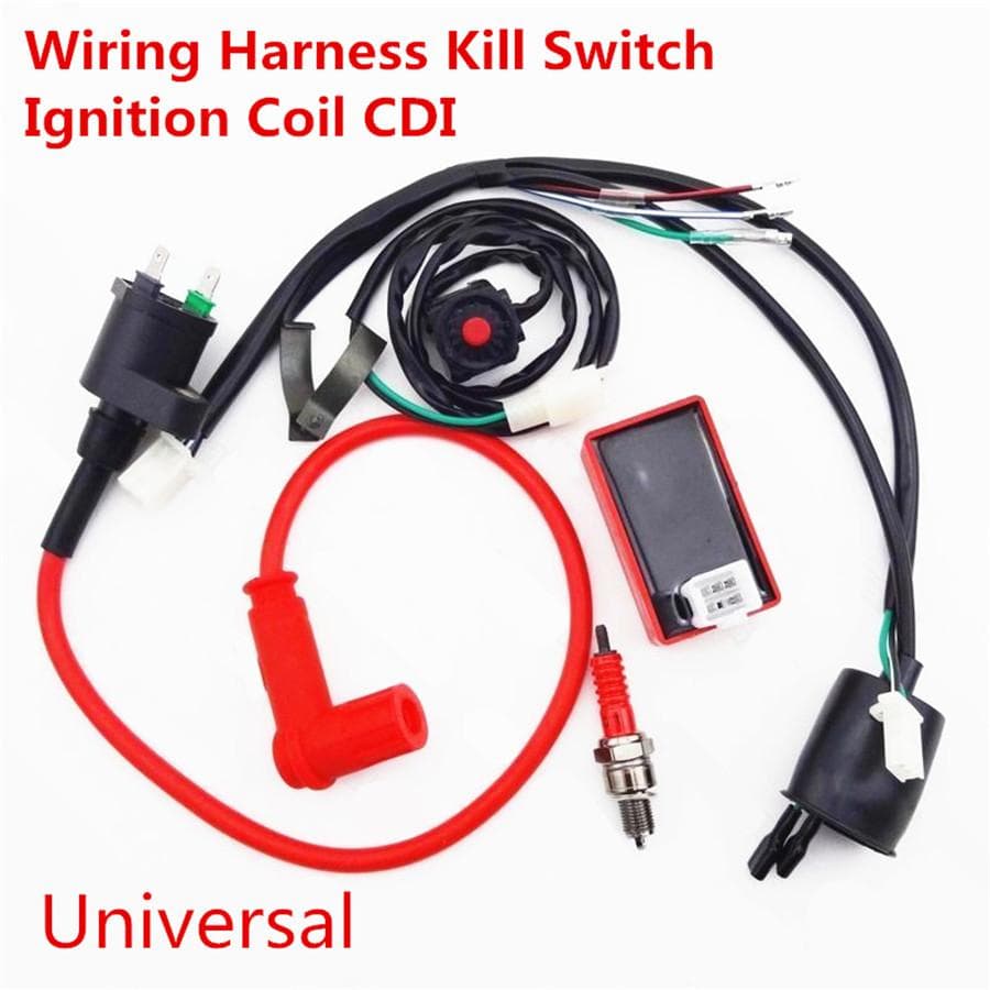 Universal Dirt Bike Wiring Harness Kill Switch Ignition Coil CDI Set 50cc-150cc