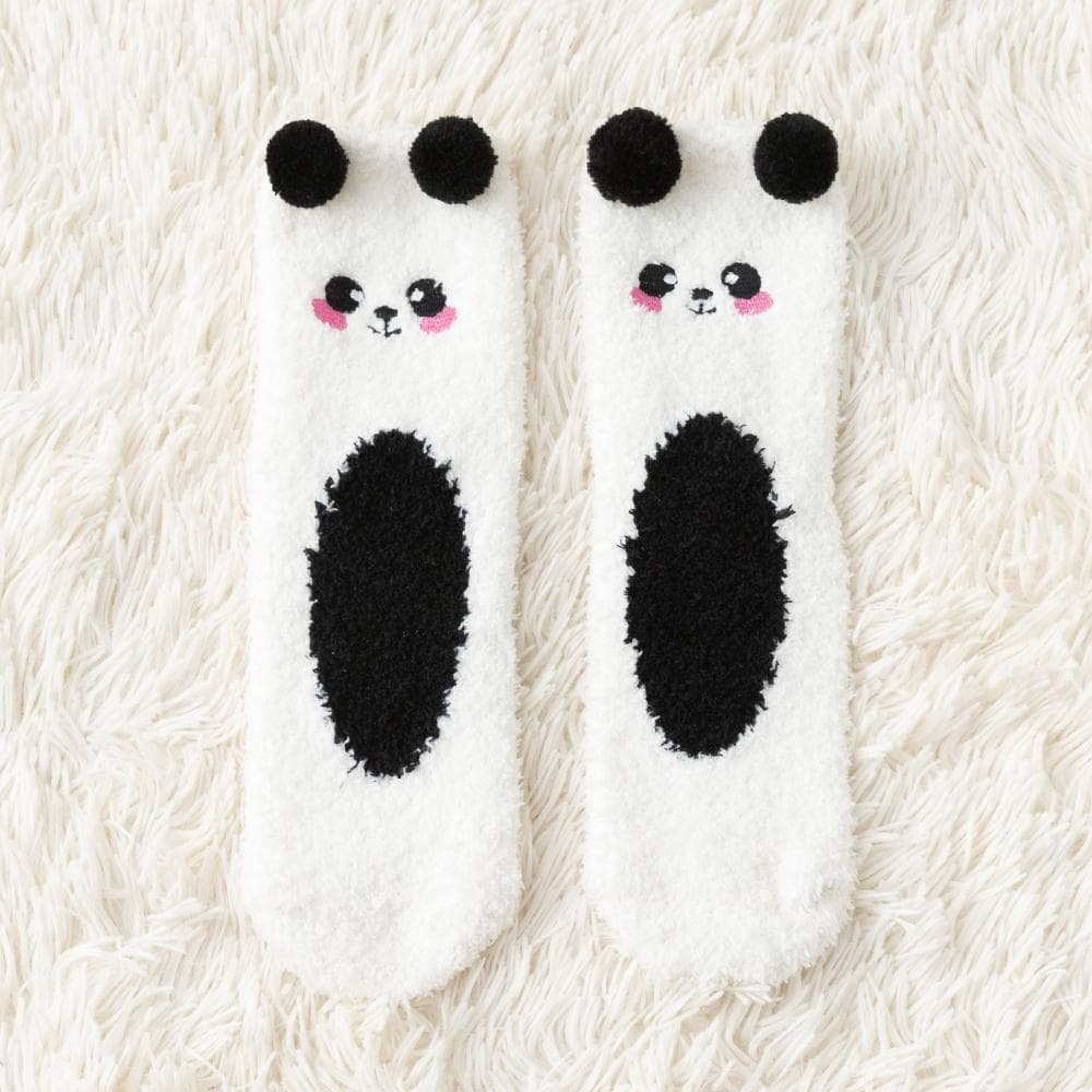 Women Cute Cartoon Animal Fuzzy Socks Winter Warm Fleece Kawaii Panda Bear Cat Mouse Casual Fashion Home Floor Fluffy Socks white