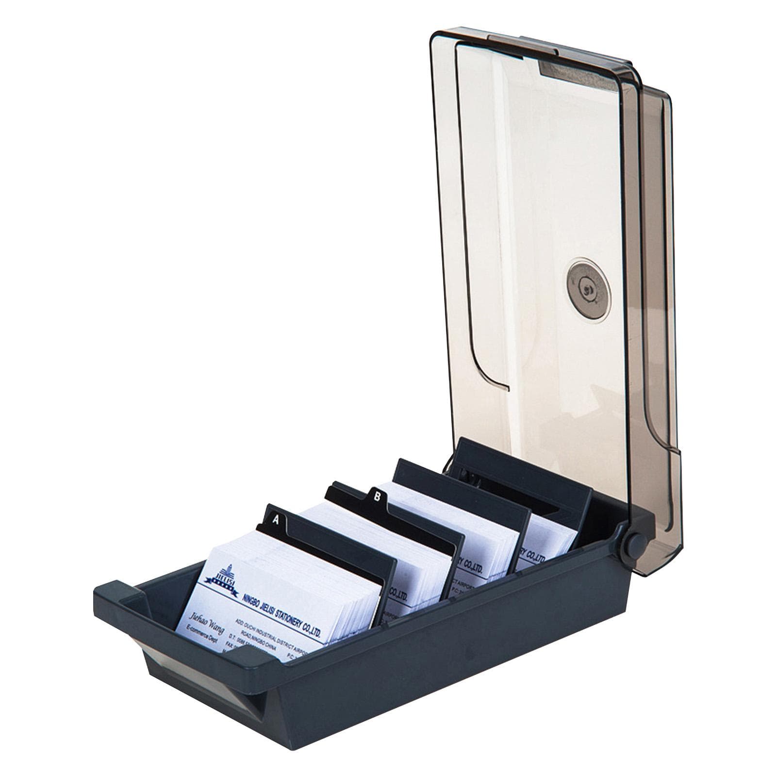 JIELISI Name Card Box Business Card Holder For Desk With Dividers And Index Tabs For Men And black