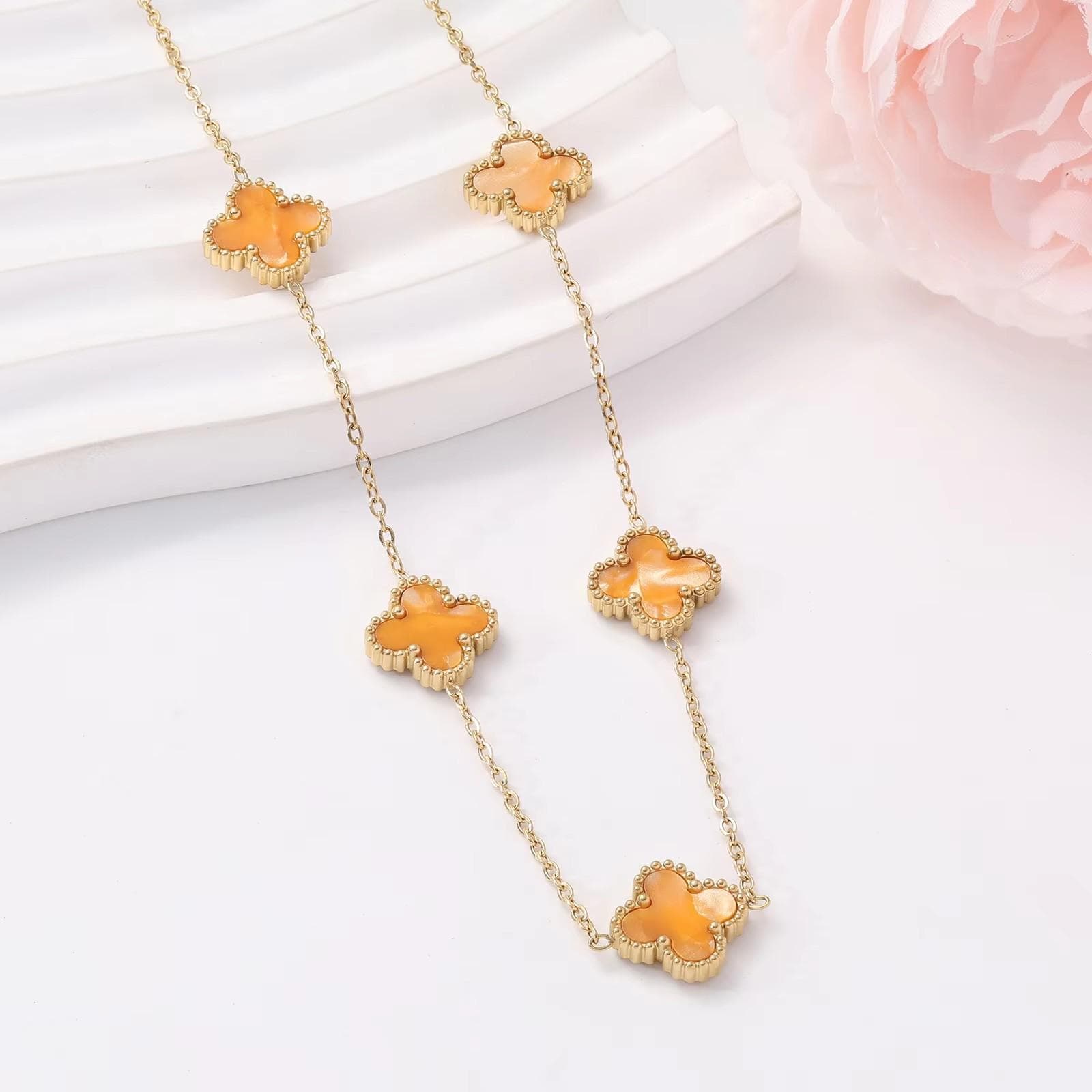 18K gold double-sided lucky clover non fading necklace orange