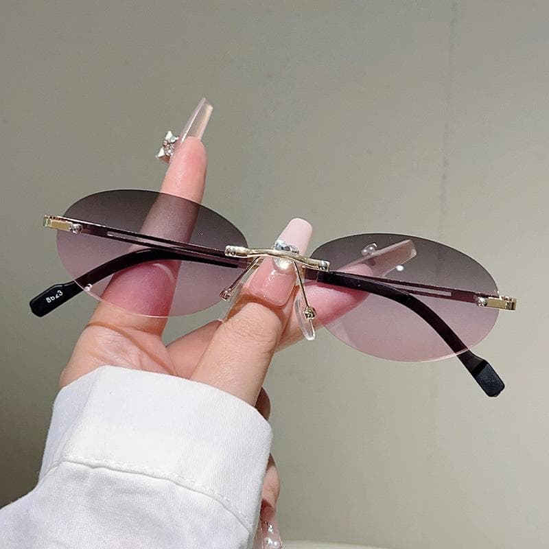Y2K Vintage Rimless Oval Sunglasses Women Men Luxury Designer Sun Glasses Punk Pink Eyewear Outdoor Vacation