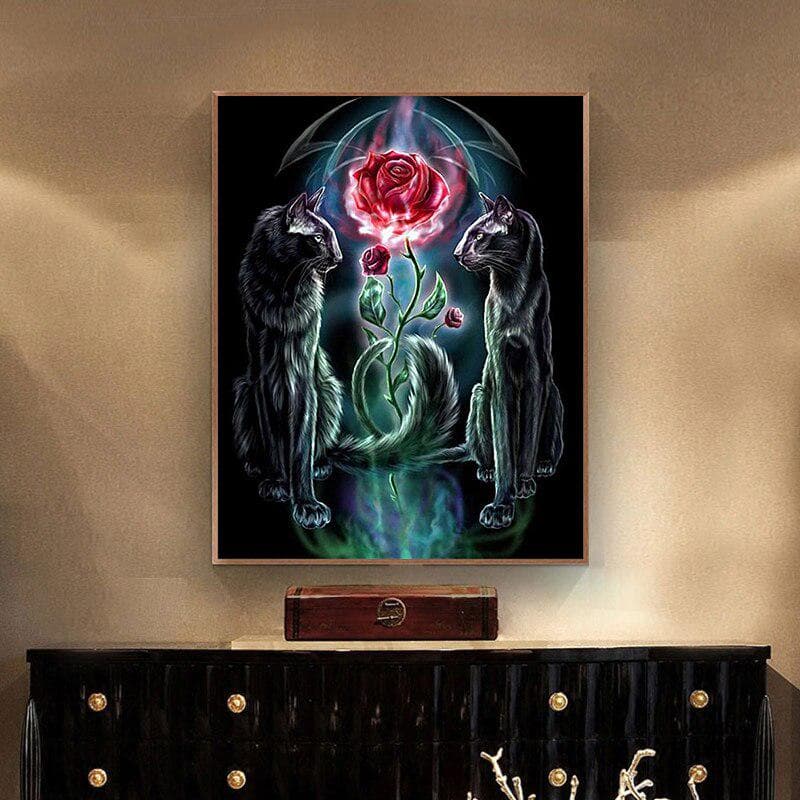 5D DIY Diamond Painting Cats & Rose Crystal Embroidery Cross Stitch Needlework Mosaic Painting 20X30CM