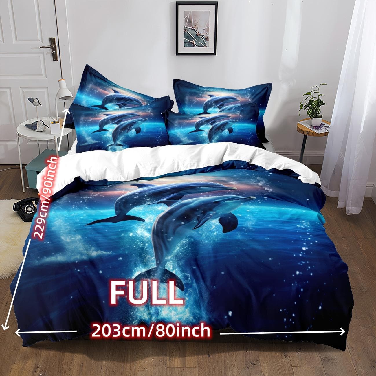 3-Piece Ultra-Soft 3D Dolphin Printed Duvet Cover Set - Luxurious Comfort, Realistic Design - Perfect for Bedrooms & Guest Rooms Eu Single135x200cm