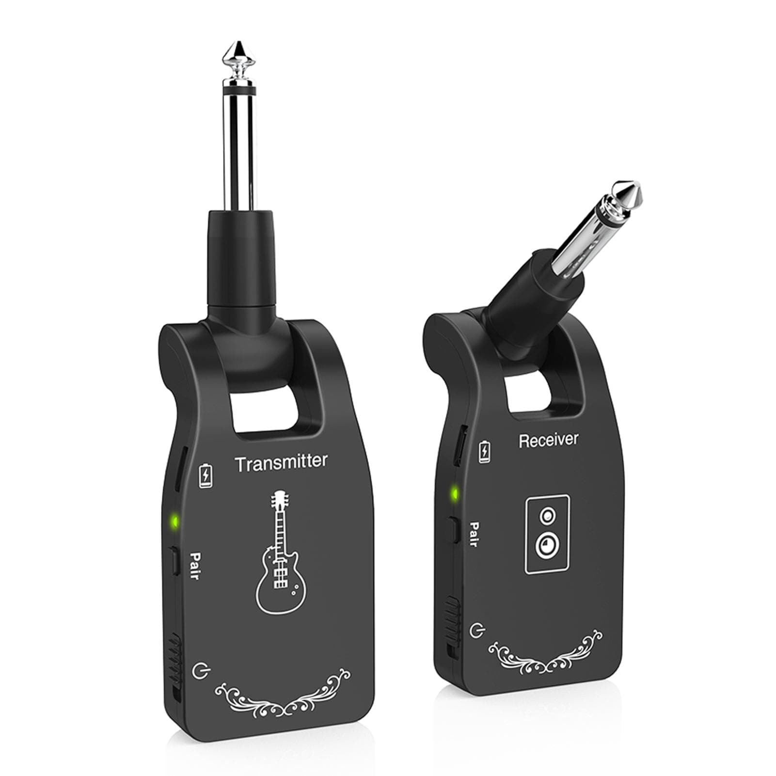 Wireless Guitar System 2.4G Rechargeable 6 Channels Audio Transmitter Receiver for Electric black
