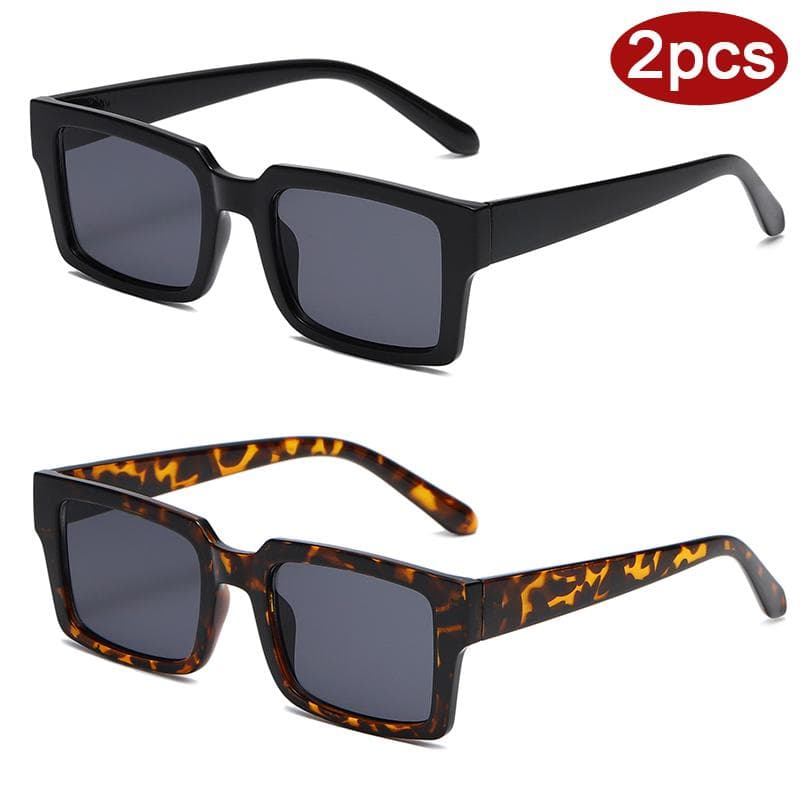 2pcs Fashion Square Sunglasses Women Jelly Frame Gradient Lens UV Protection Travel Eyewear