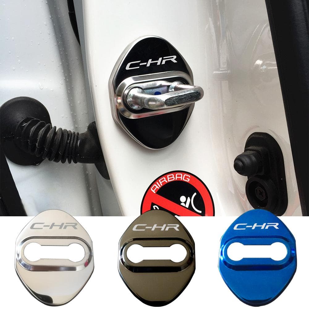 4pcs Car Styling Door Lock Cover For Toyota C-HR CHR 2018 2019 2020 Accessories Logo Door Lock Protective Case Emblems silver