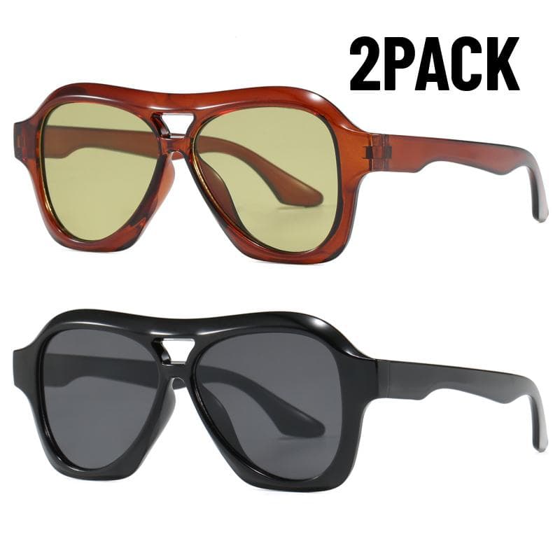 2PACK Fishing Sunglasses UV400 Protection Large Frame Retro Full Frame Sun Glasses for Men Women Trendy