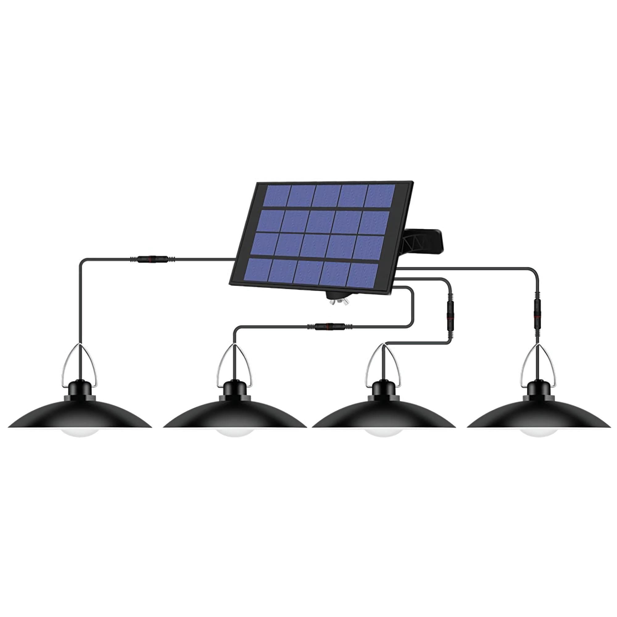 Solar Pendant Light 4-head Outdoor Waterproof Solar Powered Shed Lights Rechargeable LED Ceiling 4-head