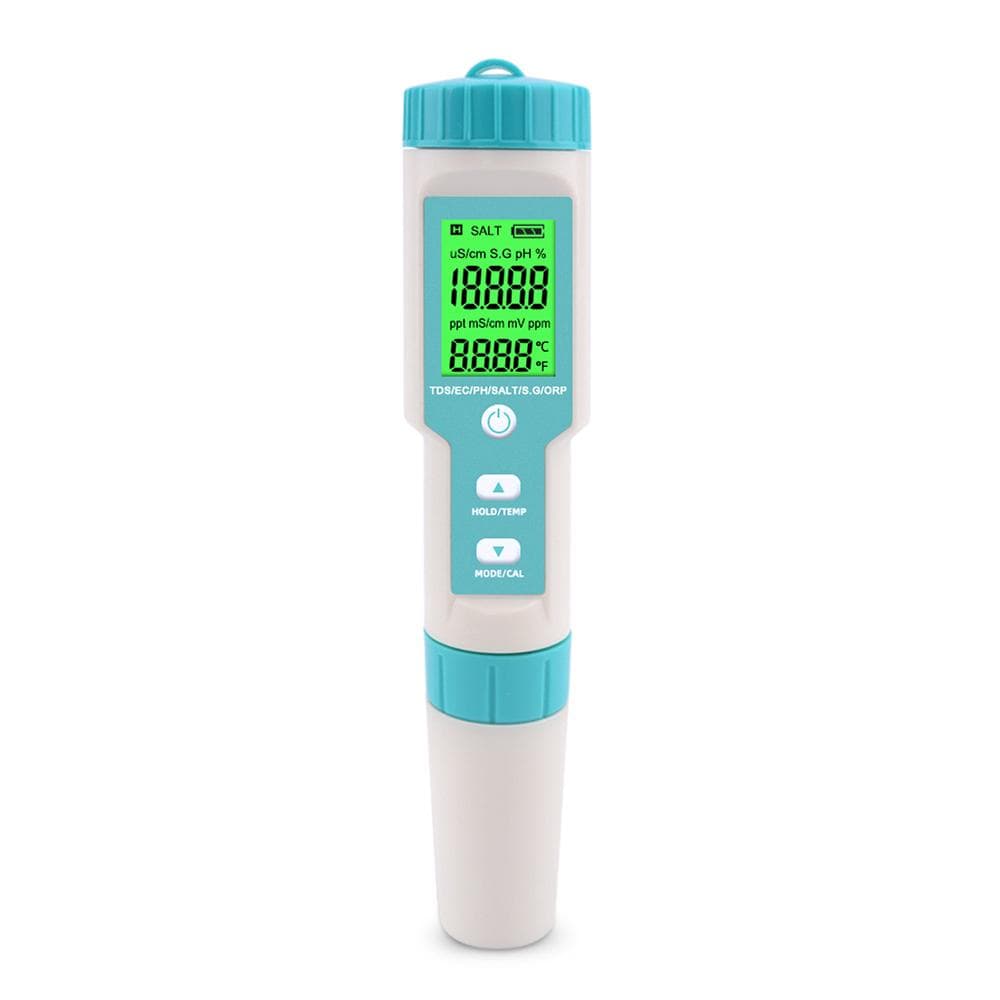 7 in 1 PH/TDS/EC/ORP/S.G/Salinity/Temperature Multi-Parameter Pocket Water Quality Tester with with backlight sky blue
