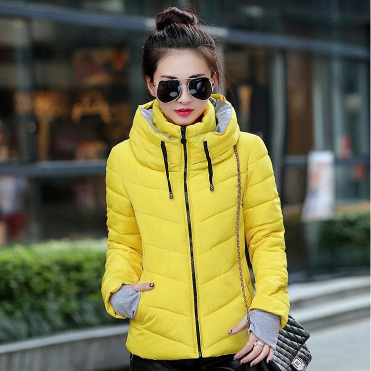 Standing Collar Autumn/Winter New Thickened Cotton Coat for Women XL yellow