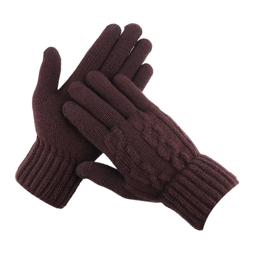 1 Pair Unisex Winter Gloves Five Finger Thick Heat Retention Anti slip Soft Cold proof High Elastic Wrist Cycling R One Size coffee