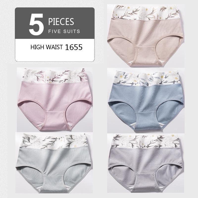 5Pcs Breathable Cotton Panties High Waist Briefs Women's Underwear Ladies Underpants Size M-XXL L