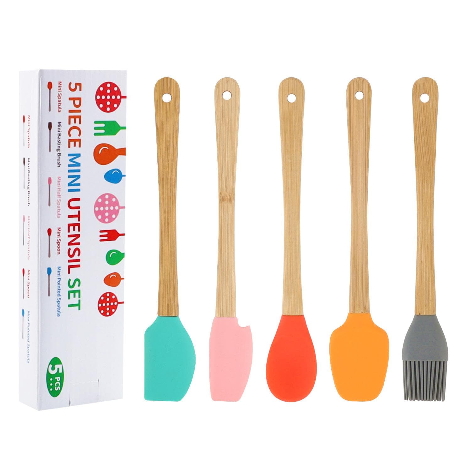 Food Grade Silicone for Butter Cooking Multicolor Mini Spatula Cake Cream Oil Brush Bamboo Handle Baking Tools Multi Purpose