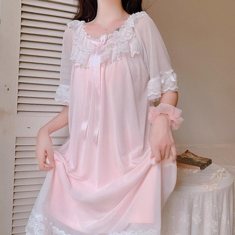 Woman Robe Nightgown Long Sleepwear Vintage Elegant Homewear Ladies Long Dress Full Length Nighties XL pink