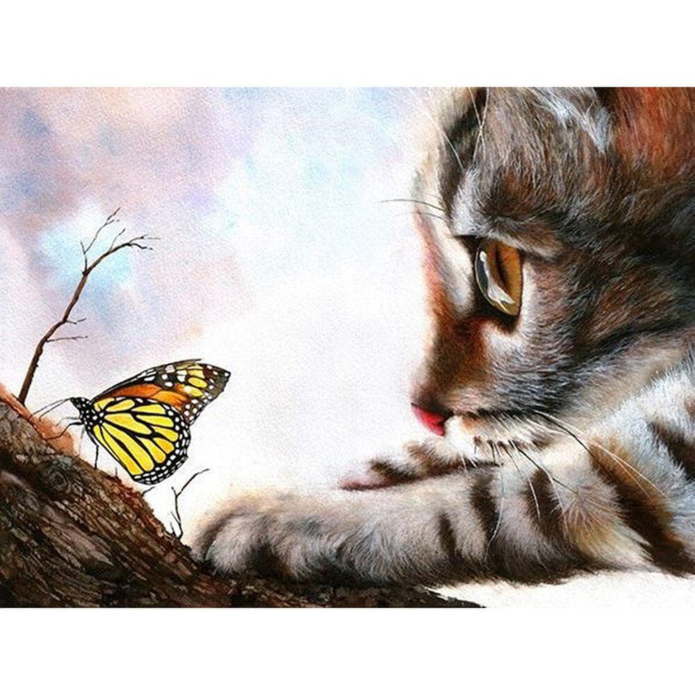 Diamond Painting Cross Stitch Cat Butterfly Mosaic Diamond Embroidery Needlework Patterns Rhinestone 20X30CM
