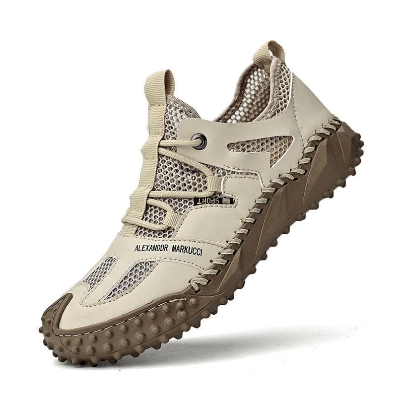 Men Shoes Fashion Genuine Leather Loafers Breathable Summer Spring Lace Up Comfortable Casual Shoes Outdoor Men Sneakers Shoes 46 beige