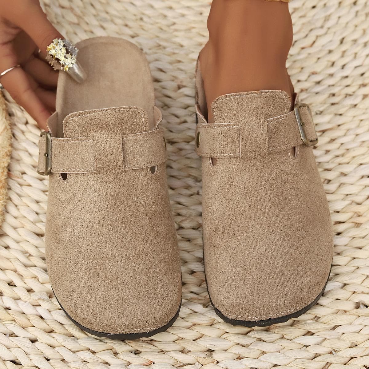 Fashion Women's Suede Slippers Women's Clogged Cork Insole with Arched Support Outdoor Beach Slideshow Household Shoes 41 khaki