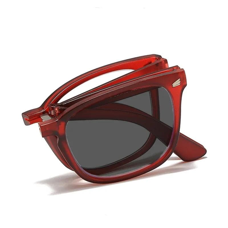 Folding Photochromic Sunglasses Vintage Color Changing Square Reading Glasses for Women Men Outdoor Presbyopia 2.5
