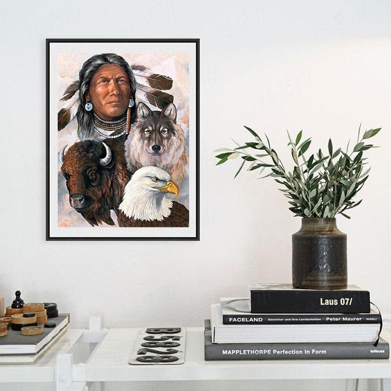 Diamond Painting Indians & Animals Full Drill Rhinestone Cross Stitch Kits Handmade Embroidery 20X30CM