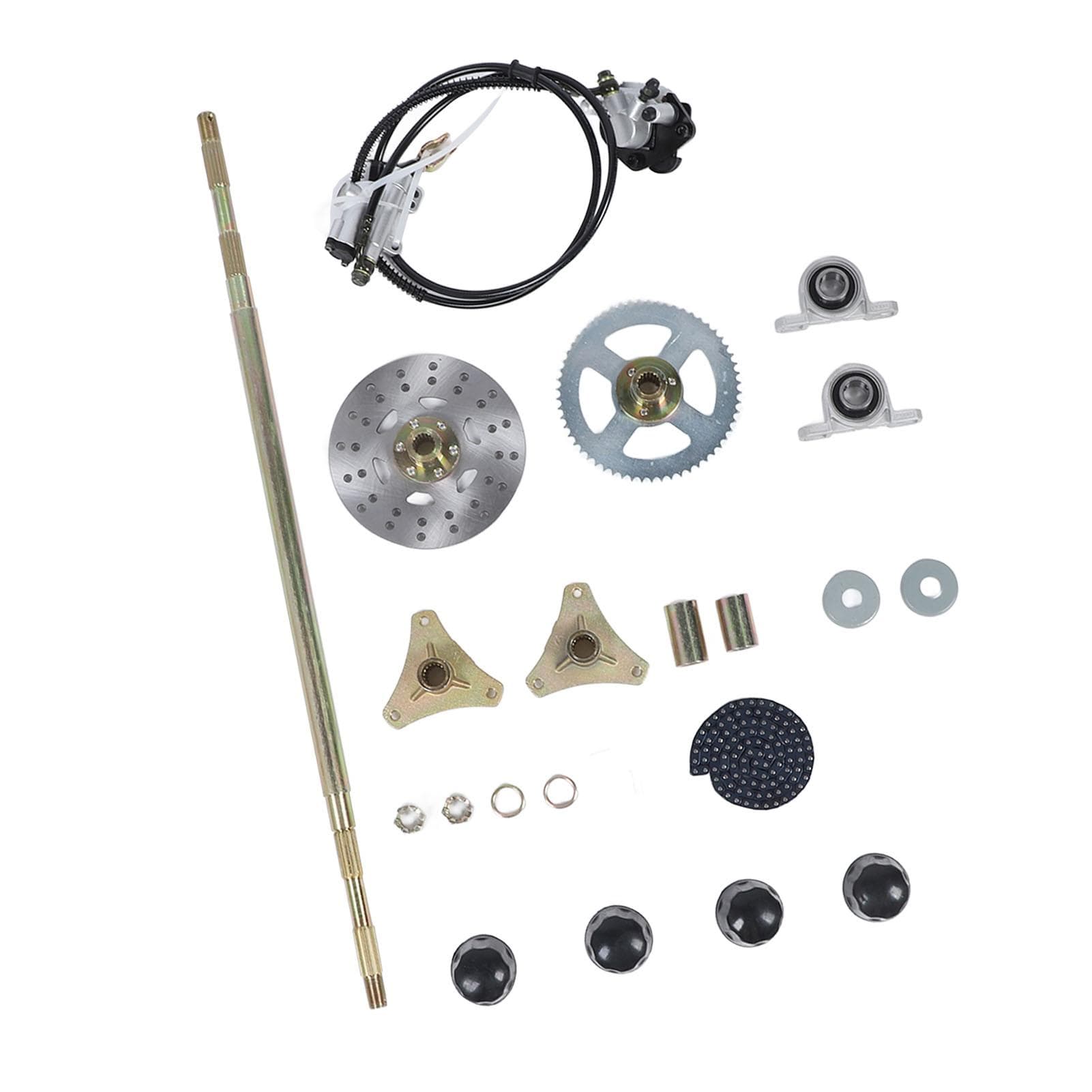 29in Go Kart Rear Live Axle Assembly Kit Axle Sprocket Chain Brake Disc Caliper Wheel Hubs