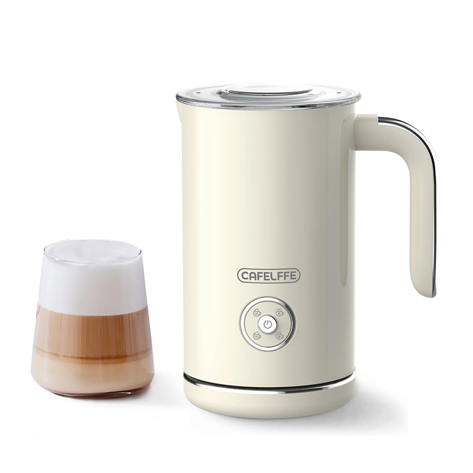 4-in-1 Electric Milk Frother One Click Operation Cold Hot and Heating Brew Auto Shut Off Double EU plug