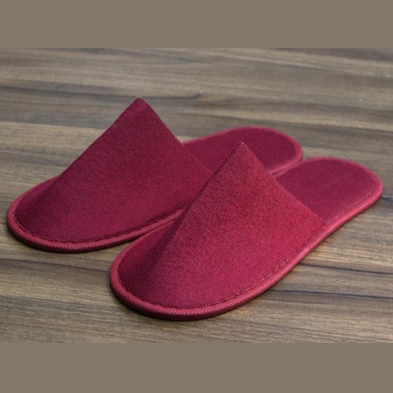 10 Pairs Luxurious Plush Slippers Women Men Travel Hotel Slides Homestays Households Shoes Non-slip Disposable Slippers 38-43 (28cm) dark red