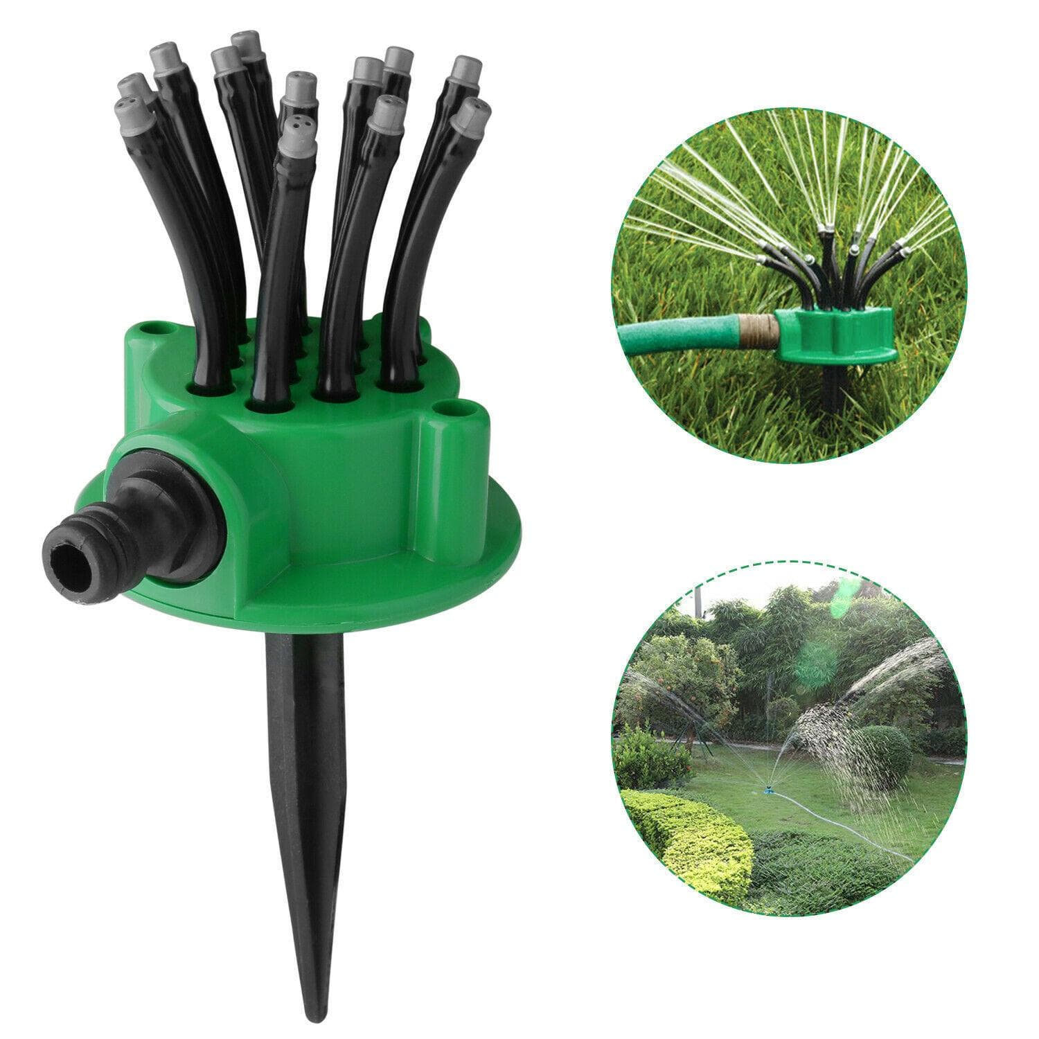 Garden Sprinkler Multi-Tips Lawn Sprinkler Head Nozzle 12 Flexible Spray Nozzles 360 Degree green