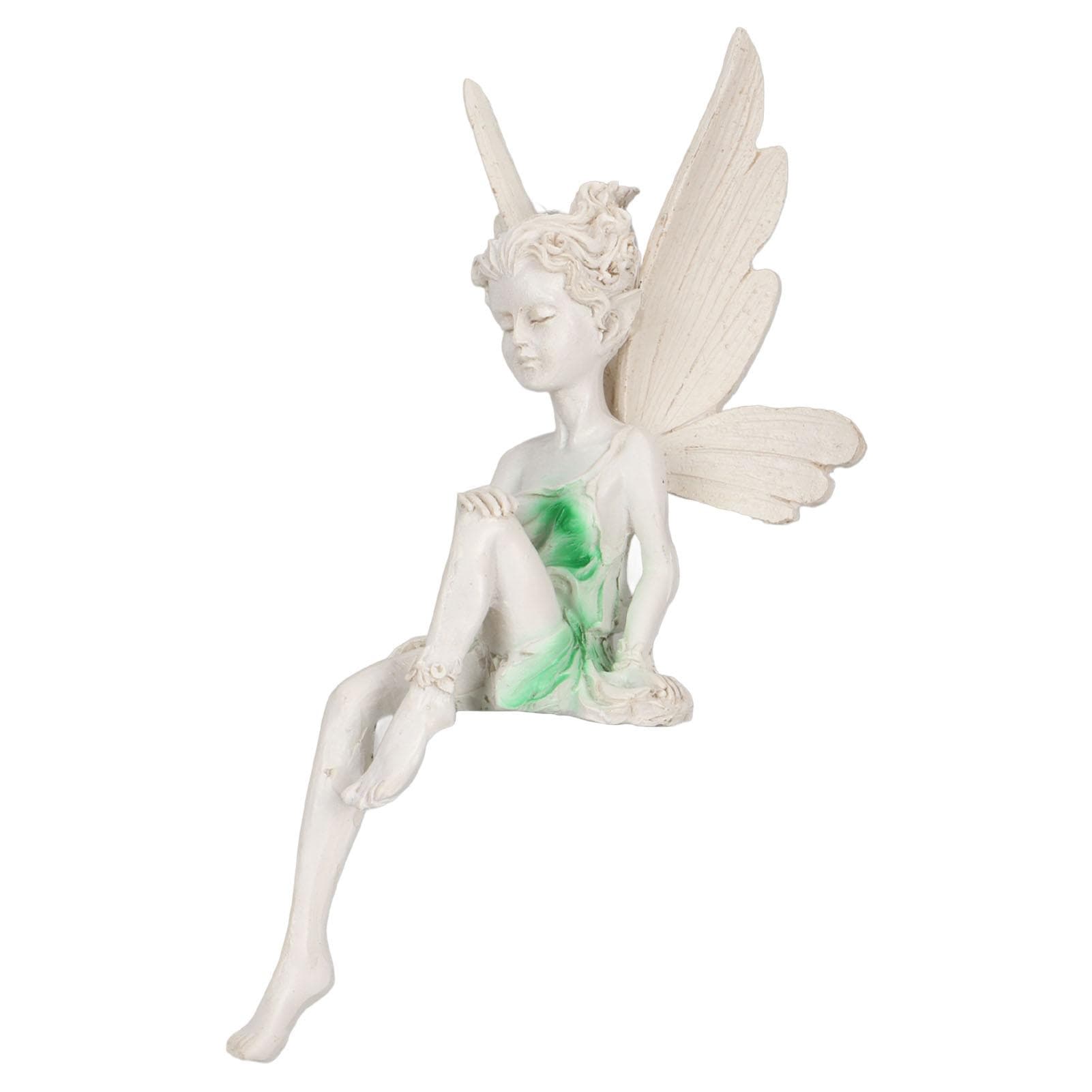 Sitting Fairy Sculpture Resin Hand Painted Realistic Details Protective Coating Cute Fairy Statue