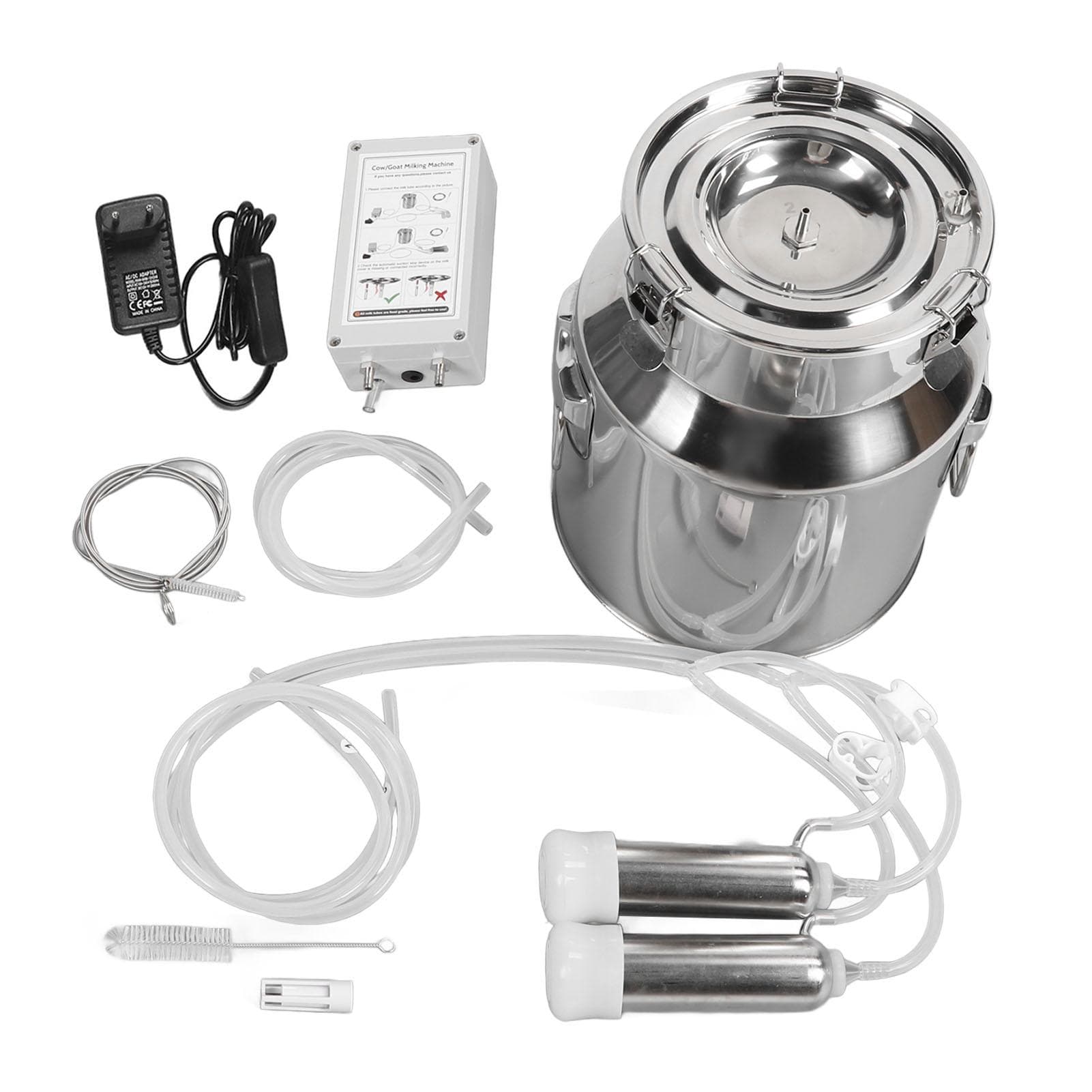 14L Electric Cow Milking Machine Plug in Pulsating Vacuum Pump Stainless Steel Cow Milker Machine