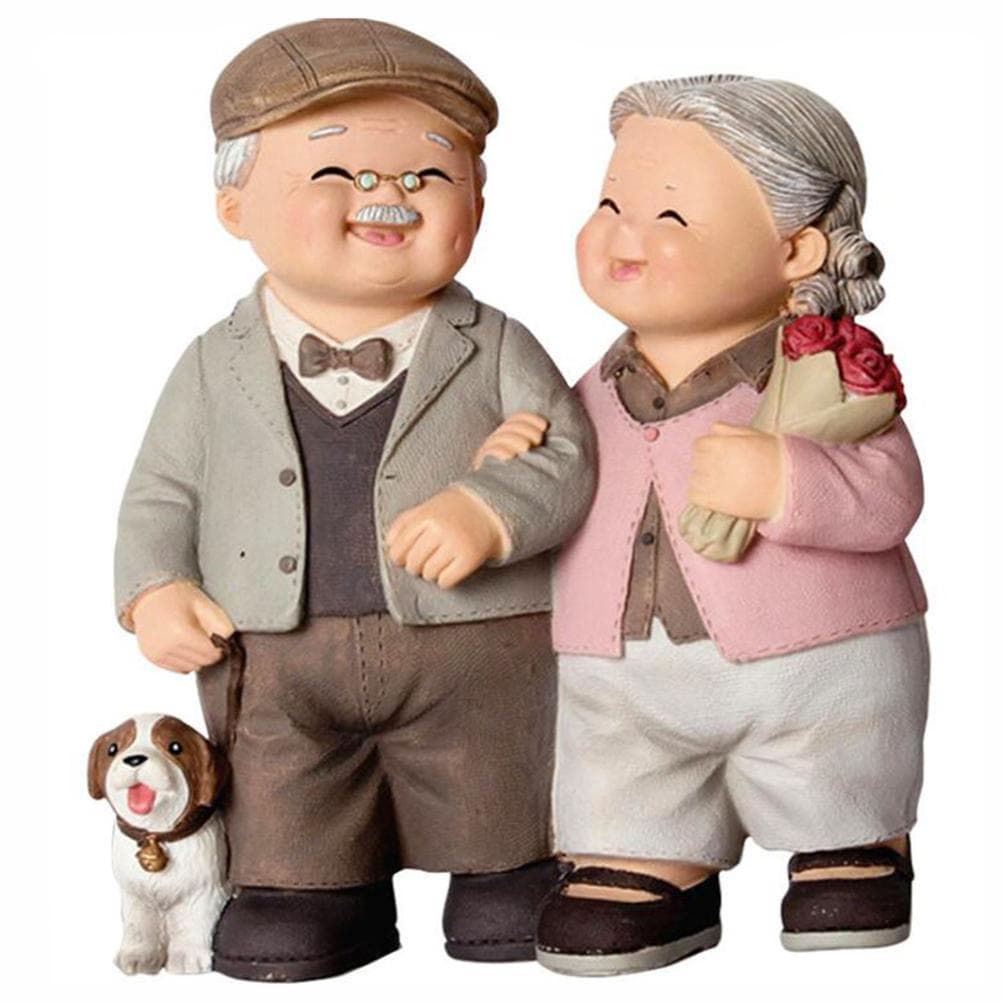 Elderly Couple Resin Statue Romantic Elderly Craft Adornment Home Decor Happy Couple Figurine for