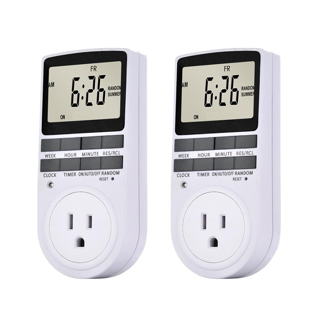 Pack of 2 Digital Plug-in Timer Socket LCD Display 10 Programmable Switching Programs 24 Hours & 7 Pack of 2 & US Plug
