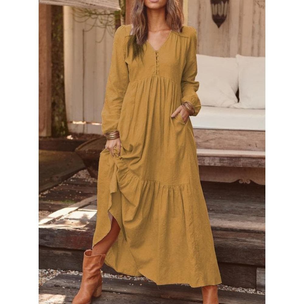 Women's Cotton and Linen Retro Casual Long Sleeved Dress XL