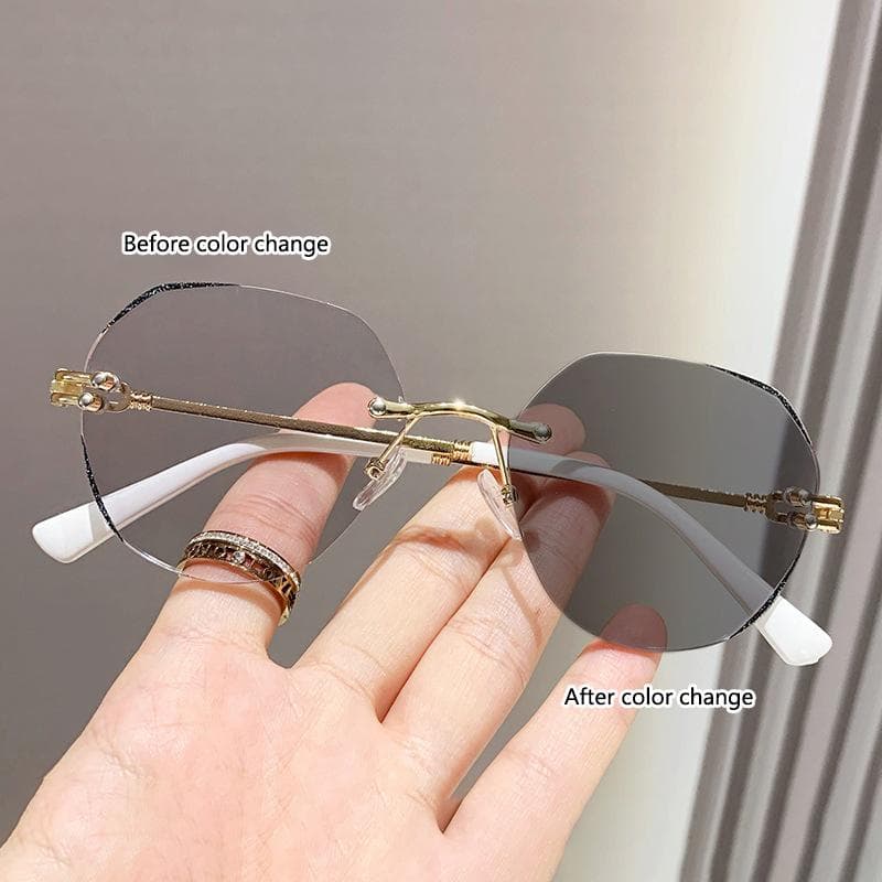 Frameless Photochromic Progressive Glasses for Women Stylish Beveled Edges Lightweight 3317 0