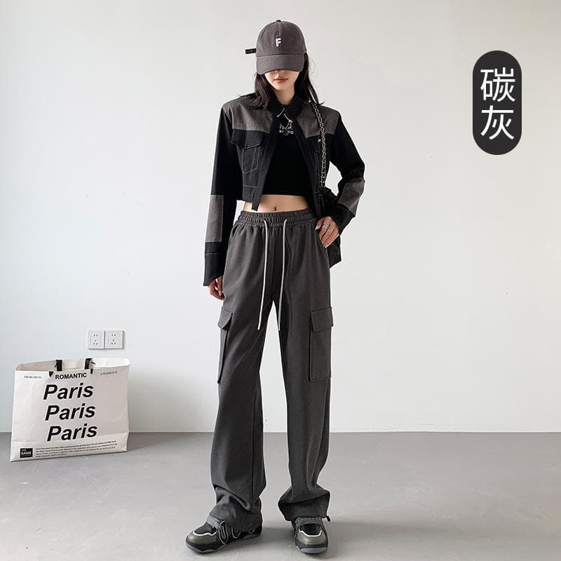 Grey Work Pants, Women's Winter Casual Sports Pants, Loose and Plush Wide Leg Pants for Women XL